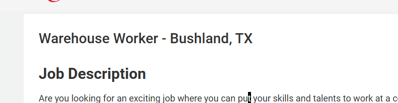 Warehouse Worker – Bushland, TX