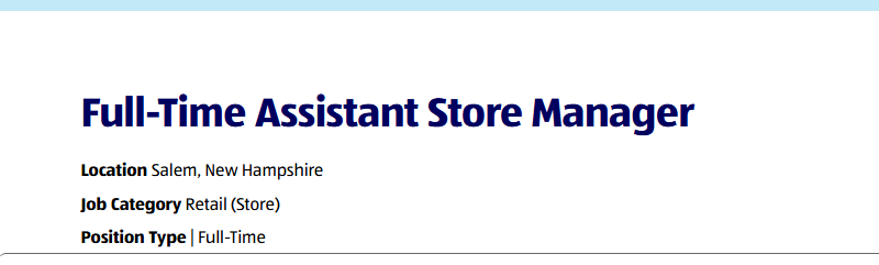 Full-Time Assistant Store Manager