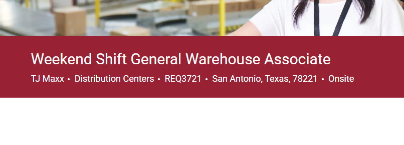 Weekend Shift General Warehouse Associate