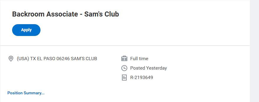 Backroom Associate – Sam’s Club